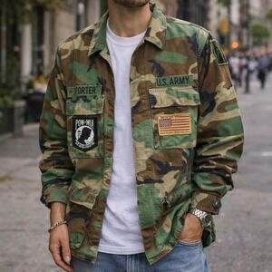 Vintage US Army BDU Jacket Woodland Camo M Short Military Shirt Jacket 1987